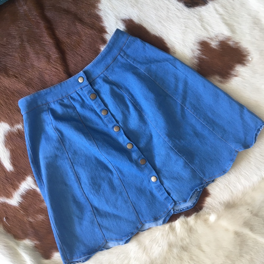 Denim button-front skirt